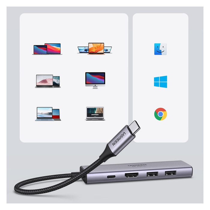 Ugreen 6in1 Multifunctional USB Type C HUB - 2x USB 3.2 Gen 1 / HDMI 4K 60Hz / SD and TF Card Reader / USB Type C PD 100W Gray (60384 CM511)