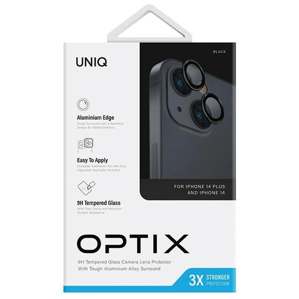 Uniq Optix Glass Aluminum Camera Lens Protector for iPhone 14 / 14 Plus Camera Lens with Applicator - Black