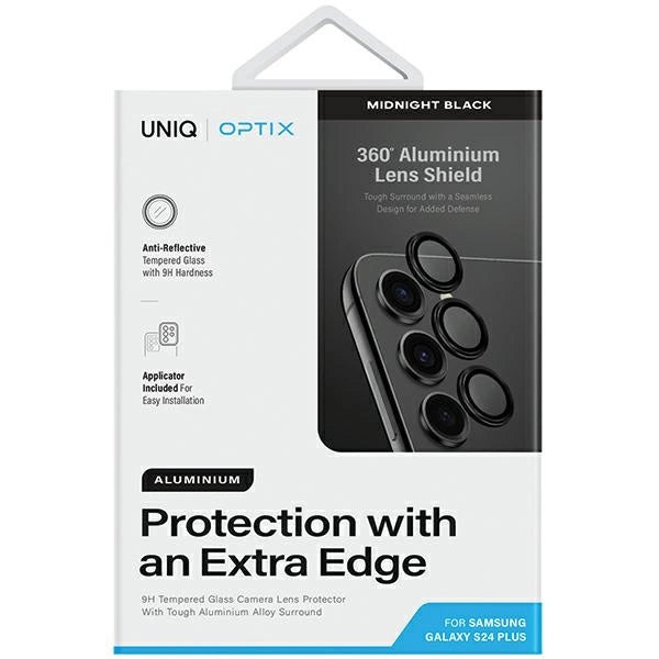Uniq Optix Aluminum Camera Lens Protector for Samsung Galaxy S24+ camera lens with applicator - black