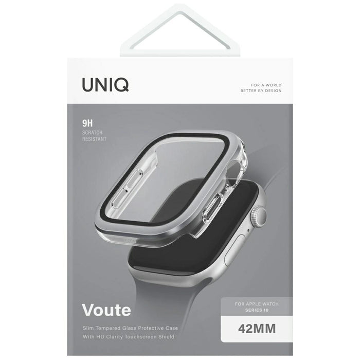 Uniq Voute Tempered Glass Case for Apple Watch 10 42 mm - Silver
