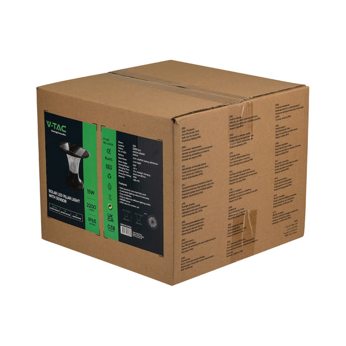LED SOLAR LAMP 15W 4000-6000K 1900LM IP65 BLACK V-TAC