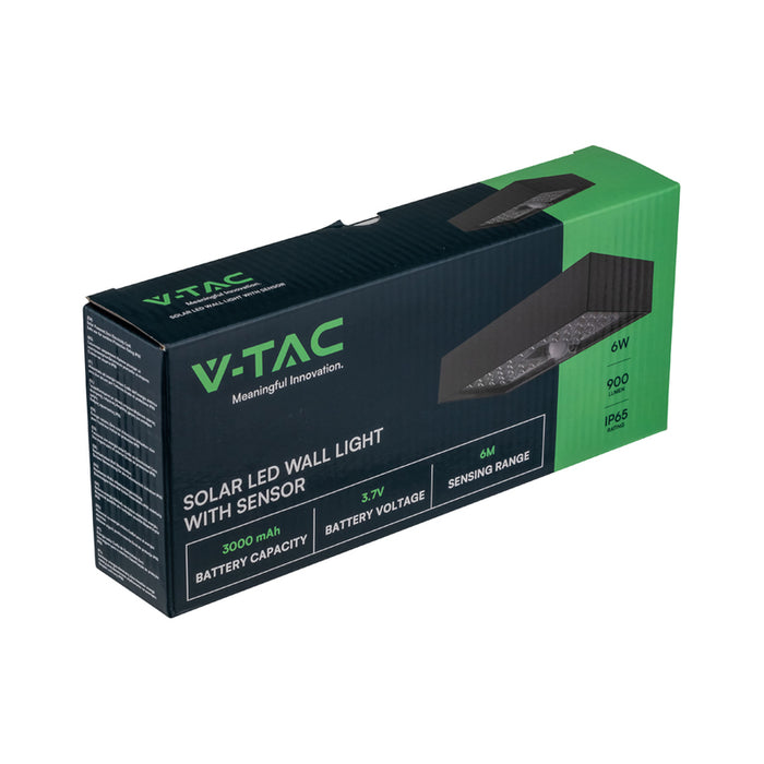 LED SOLAR FACADE FIXTURE WITH SENSOR 6W 4000K IP65 BLACK V-TAC