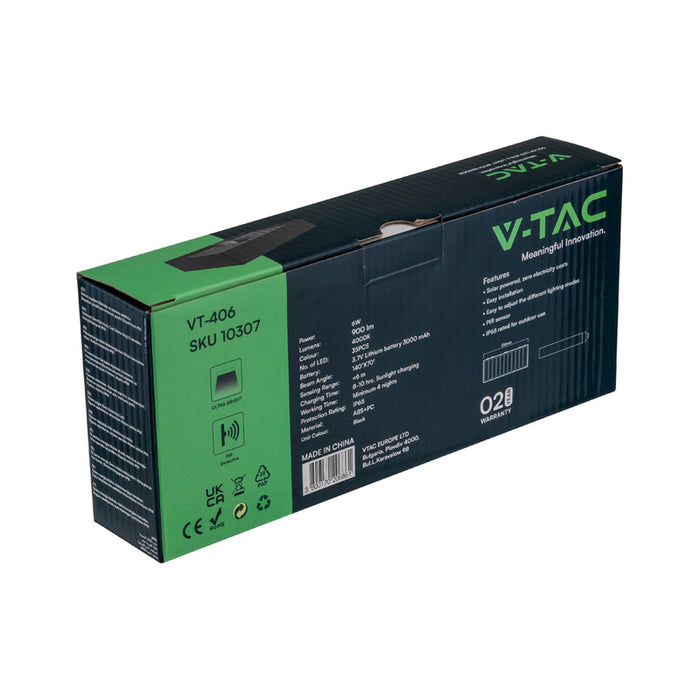 LED SOLAR FACADE FIXTURE WITH SENSOR 6W 4000K IP65 BLACK V-TAC