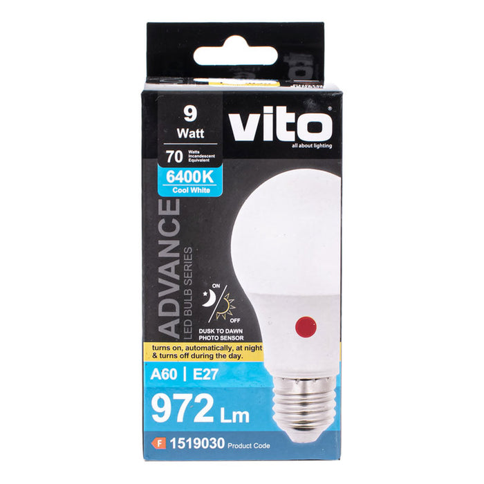 LED BULB E27 9W 6400K 954LM WITH SENSOR DAY AND NIGHT VITO