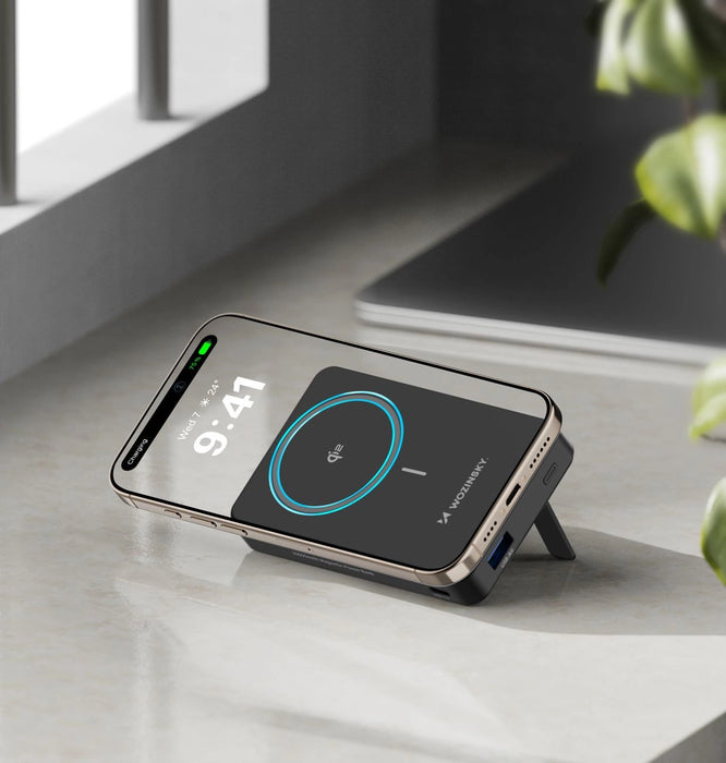Powerbank Wozinsky WLWP-10KA0Y3S 22.5W PD Qi2 10000 mAh, with stand, 1x USB-A, 1x USB-C - black