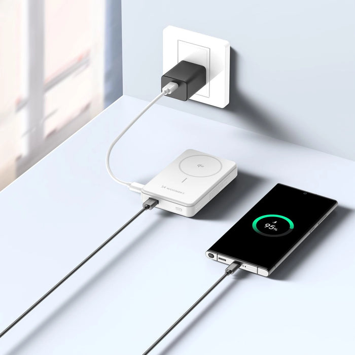 Powerbank Wozinsky WLWP-10KA0Y3WS 22.5W PD Qi2 10000 mAh, with stand, 1x USB-A, 1x USB-C - white