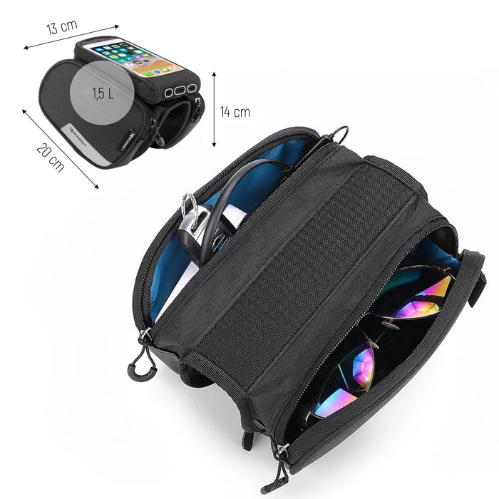 Wozinsky frame bike bag + detachable phone cover up to 6.5 "1.5l black (WBB7BK)