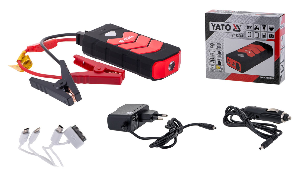 Car jump starter YATO YT-83081 car power bank 9000 mAh 9000 mAh Black, Orange