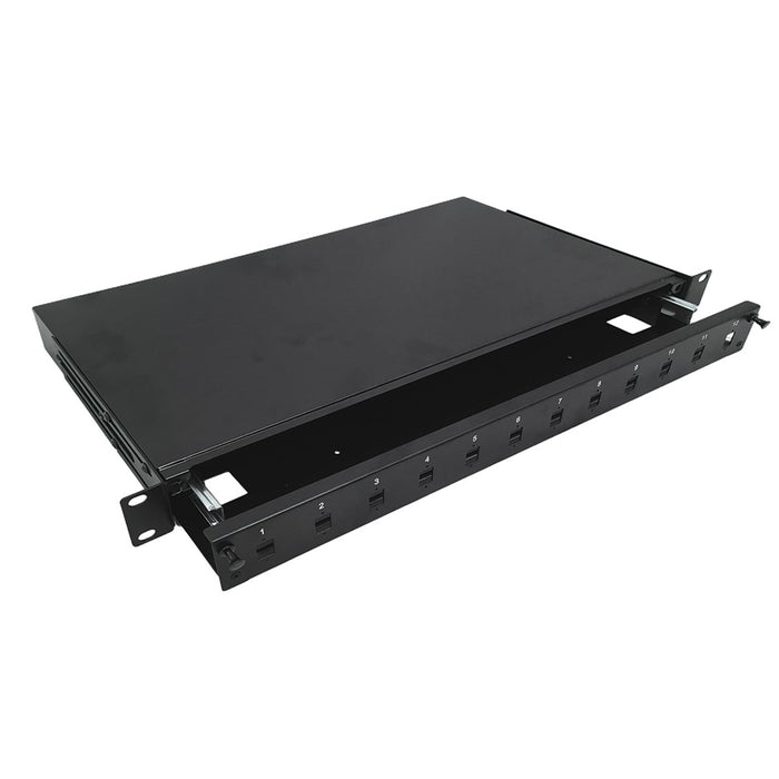 Alantec 12xSC simplex / 12xLC duplex 19" 1U telescopic fibre optic patch panel with mounting accessories