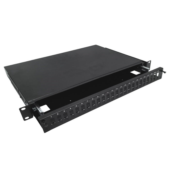 Alantec 24xSC duplex / 24xLC quad 19" 1U telescopic fibre optic patch panel with mounting accessories (grommets, cable ties) (FOP-1U-24SCD-C-P)