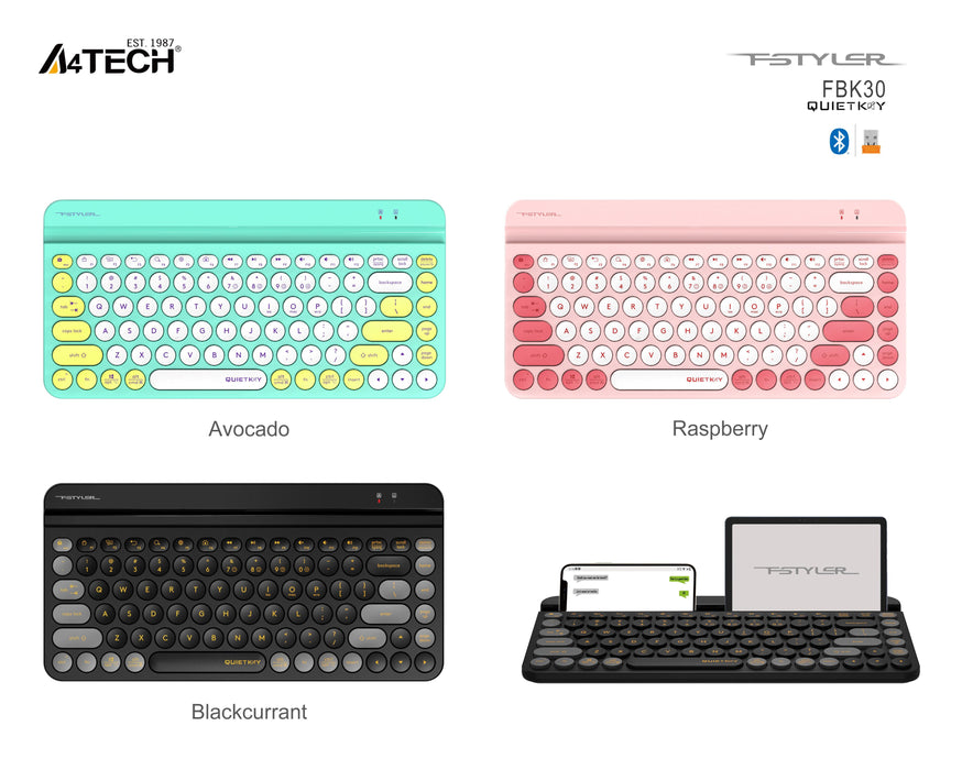 A4tech Fstyler FBK30 Wireless Keyboard, Bluetooth, 2.4G, Phone Stand, Cyrillic, Avocado