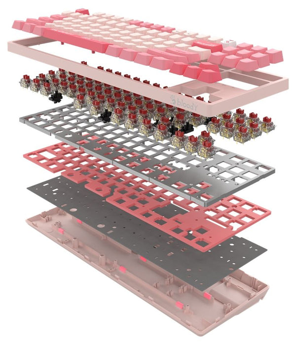 Mechanical keyboard Bloody - S87 Energy Pink, BLMS Red Plus Linear, RGB, pink
