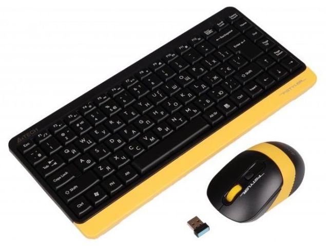 A4TECH Fstyler FG1110 Keyboard and Mouse Set, Wireless, Black/Yellow
