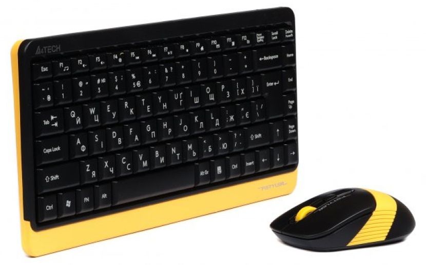 A4TECH Fstyler FG1110 Keyboard and Mouse Set, Wireless, Black/Yellow