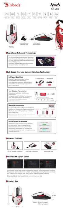 A4tech Bloody R36 Ultra Naraka Gaming Wireless Optical Mouse