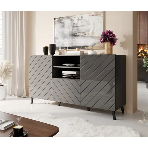ABETO chest of drawers 150x42x82 graphite/gloss - Chests of drawers made of furniture