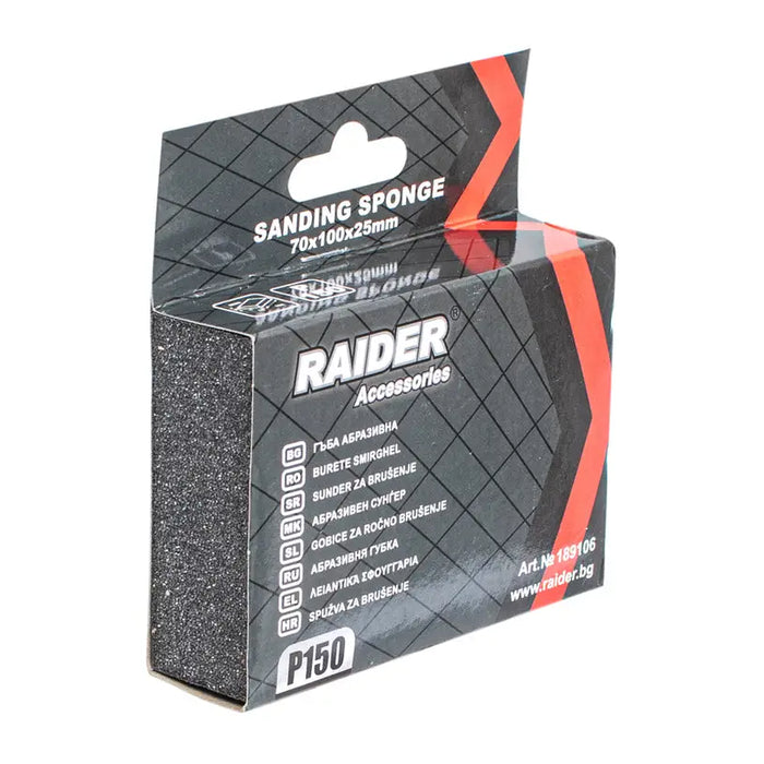 ABRASIVE SPONGE 100X70X25MM P150 RAIDER - Шкурки за ръчно шлайфане<<<Консумативи за електроинструменти<<<Инструменти и