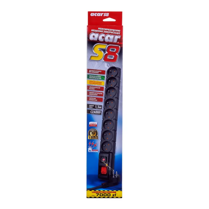 ACAR S8 power extension 1.5 m 8 AC outlet(s) Indoor Black - Power stripsLIP-LIS<<<Slats and extension