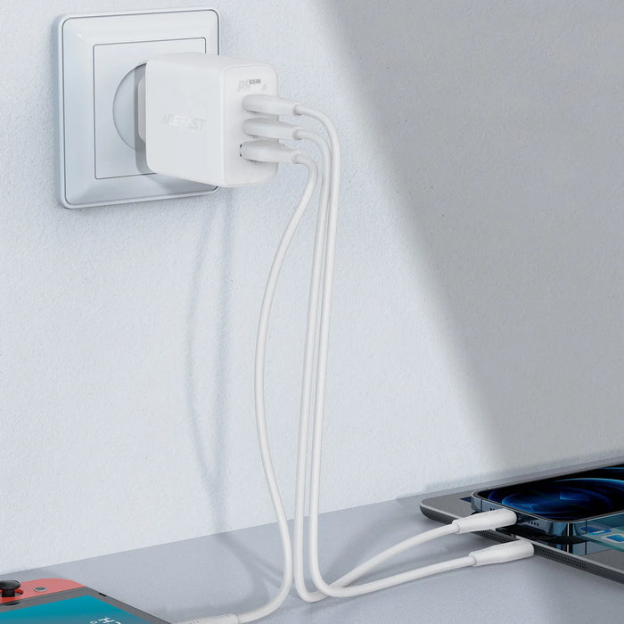 Acefast 2in1 wall charger 2x USB-C / USB-A 65W PD QC 3.0 AFC FCP (set with USB-C 1.2m cable) white (A13 white) - Cell