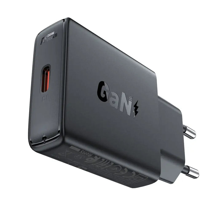 Acefast A65 PD 20W GaN USB-C Ultra Slim Wall Charger - Black - Cell phone USB charger<<<HurtelXML