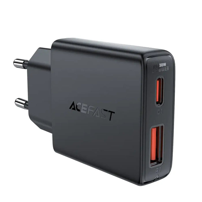 Acefast A69 PD 30W GaN USB-A USB-C ultra slim wall charger - black - Cell phone USB charger<<<HurtelXML