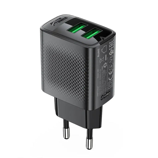 Acefast A86 mains charger 2x USB-A 12W - black - Cell phone USB charger<<<HurtelXML