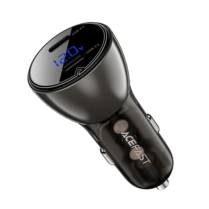 Acefast B10 60W Car Charger (2x USB-C) with Display and Metal Housing - Black - Cell phone USB charger<<<HurtelXML