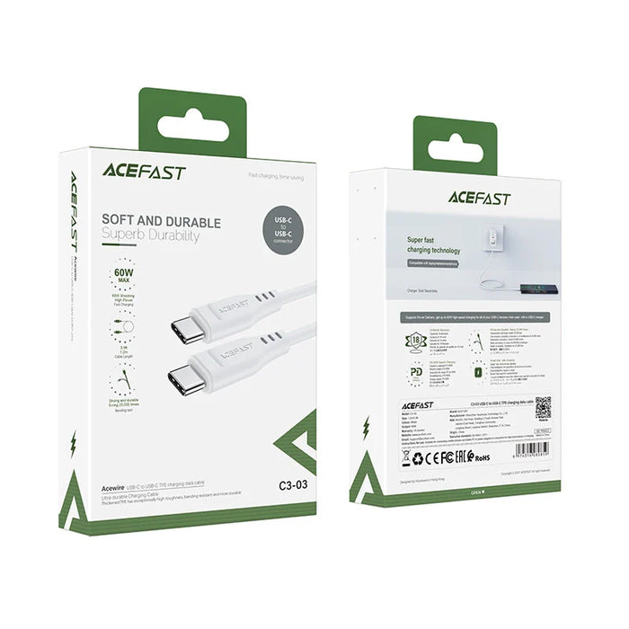 Acefast C3-03 USB-C - USB-C PD QC cable 60W 3A 480Mb/s 1.2m - white - Cell phone cables<<<HurtelXML