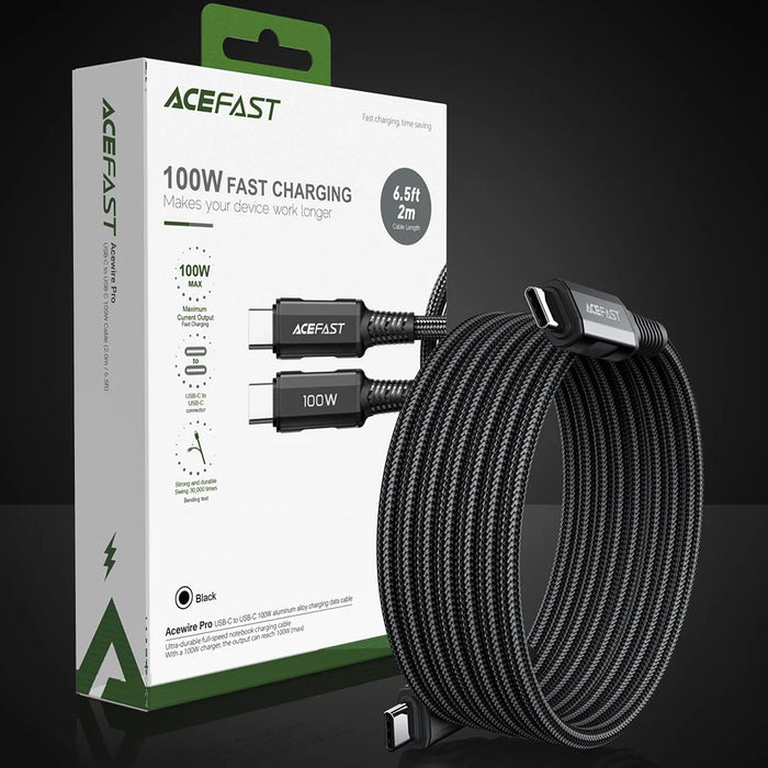 Acefast C4-03 Black USB-C - USB-C PD QC cable 100W 5A 480Mb/s 2m - black - Cell phone cables<<<HurtelXML