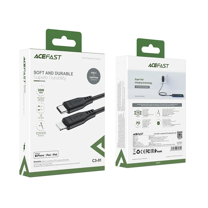 Acefast cable MFI USB Type C - Lightning 1.2m 30W 3A black (C3-01 black) - Cell phone cables<<<HurtelXML