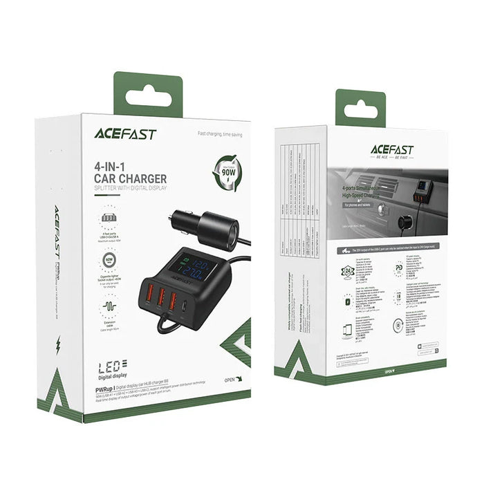 Acefast car charger 90W USB Type C / 3x USB / cigarette lighter socket PPS PD3.0 QC3.0 AFC FCP charging station black