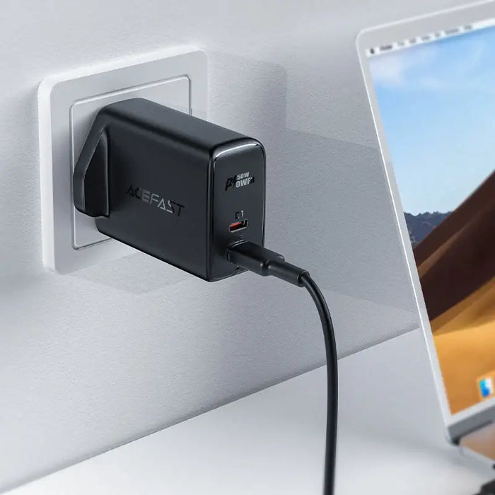 Acefast GaN charger (UK plug) 2x USB Type C 50W Power Delivery PPS Q3 3.0 AFC FCP black (A32 UK) - Cell phone USB