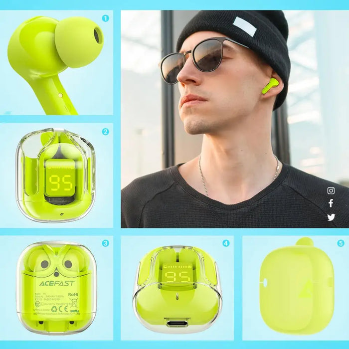 Acefast T6 TWS Bluetooth In-Ear Wireless Headphones - Green - Headphones and speakers<<<HurtelXML
