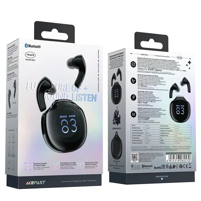 Acefast T9 Bluetooth 5.3 in-ear wireless headphones with display - black - Headphones and speakers<<<HurtelXML