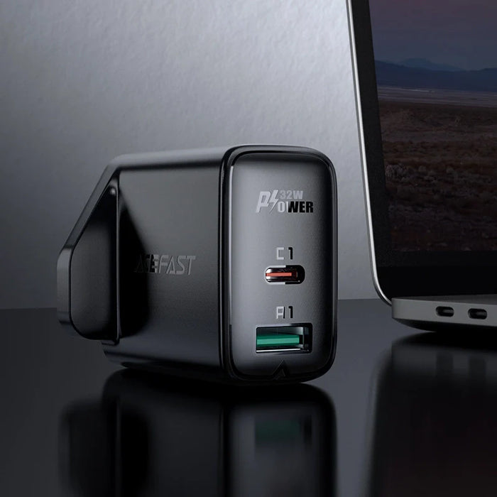 Acefast wall charger (UK plug) USB Type C / USB 32W PPS PD QC 3.0 AFC FCP black (A8 black) - Cell phone USB