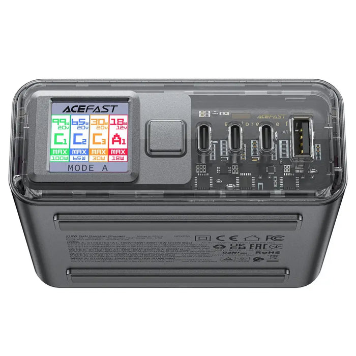 Acefast Z4 PD 218W GaN 3 x USB-C + USB-A Multifunction Adapter with 4 Ports - Gray - Cell phone USB charger<<<HurtelXML