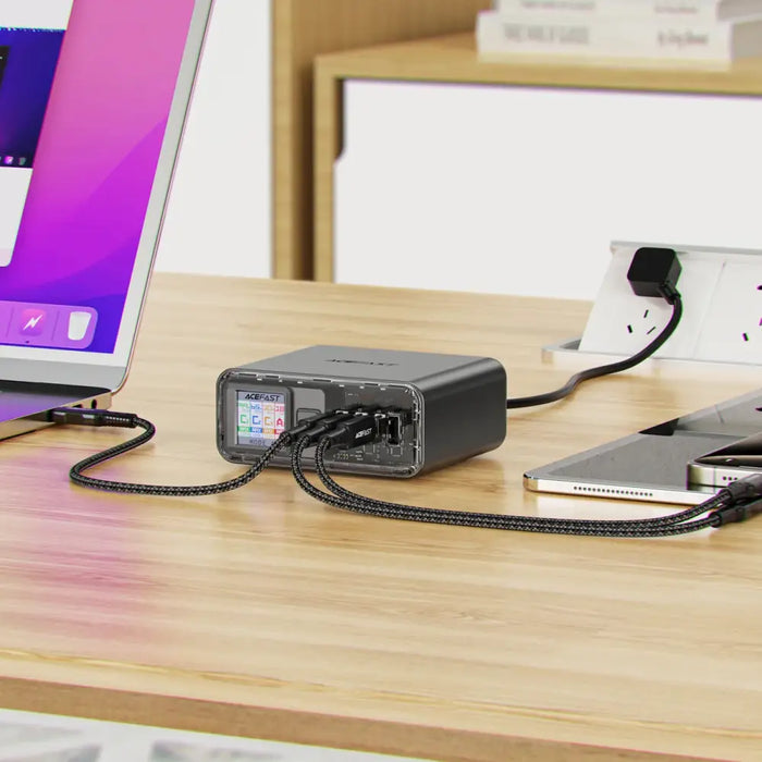 Acefast Z4 PD 218W GaN 3 x USB-C + USB-A Multifunction Adapter with 4 Ports - Gray - Cell phone USB charger<<<HurtelXML