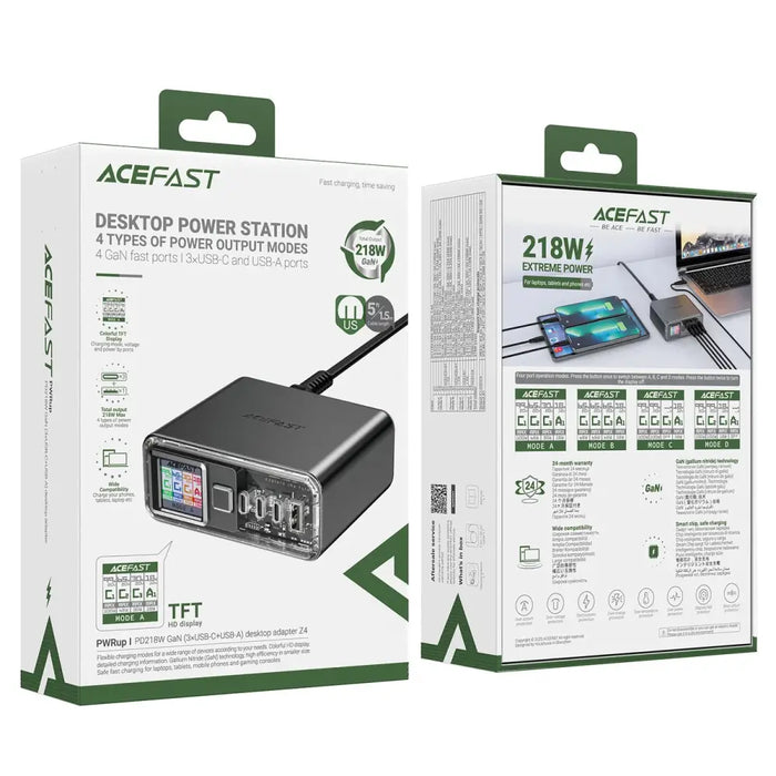 Acefast Z4 PD 218W GaN 3 x USB-C + USB-A Multifunction Adapter with 4 Ports - Gray - Cell phone USB charger<<<HurtelXML
