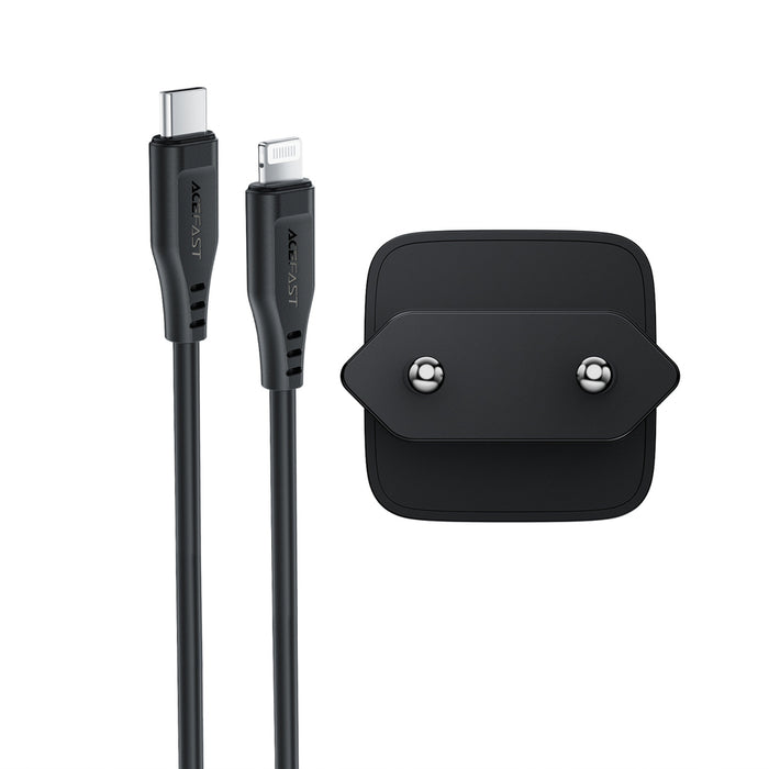 Acefast A118 30W GaN USB-C Wall Charger with 1.2m USB-C to Lightning Cable - Black