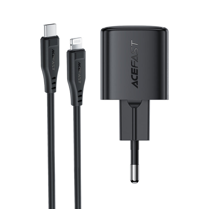 Acefast A118 30W GaN USB-C Wall Charger with 1.2m USB-C to Lightning Cable - Black