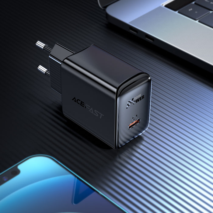 Acefast GaN USB Type-C 30W charger, PD, QC 3.0, AFC, FCP black (A21 black)