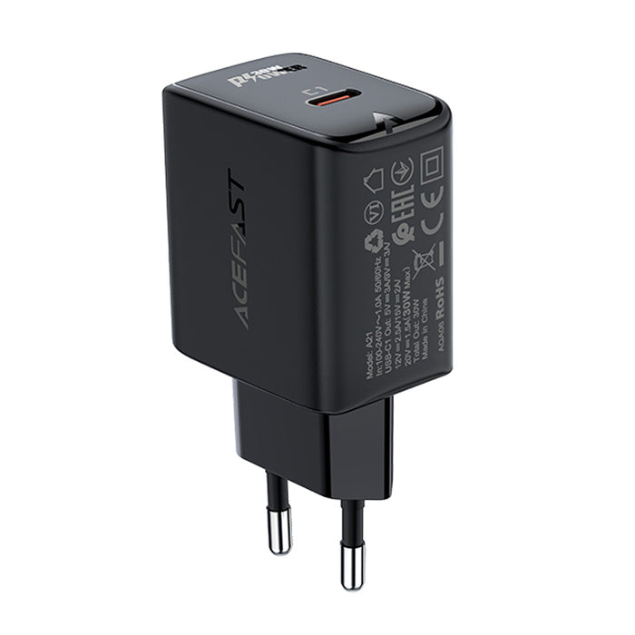 Acefast GaN USB Type-C 30W charger, PD, QC 3.0, AFC, FCP black (A21 black)