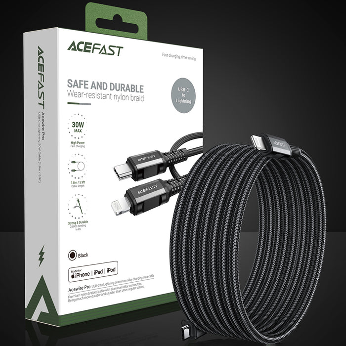 Acefast C4-01 Lightning - USB-C PD cable 30W 3A 480Mb/s 1.8m - black