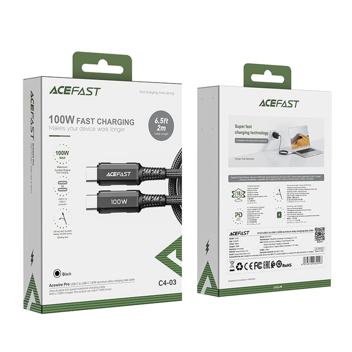 Acefast C4-03 Black USB-C - USB-C PD QC cable 100W 5A 480Mb/s 2m - black