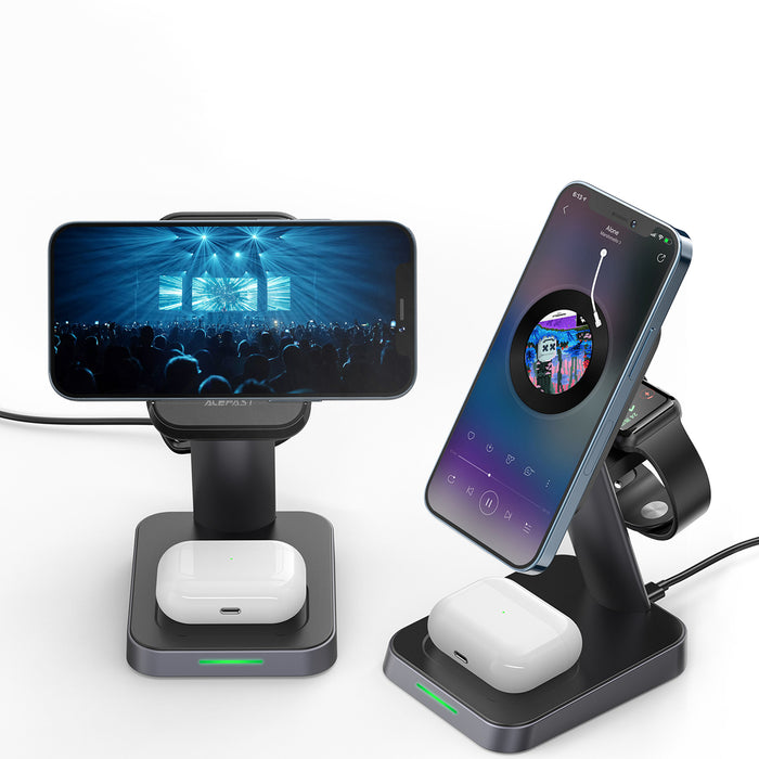 Acefast Qi Wireless Charger 15W for iPhone (with MagSafe), Apple Watch and Apple AirPods Stand Holder Magnetic Holder Black (E3 black)