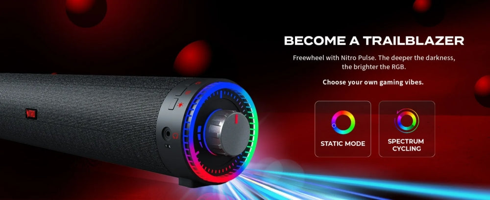 Acer Nitro Gaming Soundbar,2 x 5W, BT, Dynamic 2.0 Stereo Sound USB-C (USB-C to USB-A cable included) / Bluetooth / Aux In (3.5mm) / Headphones out