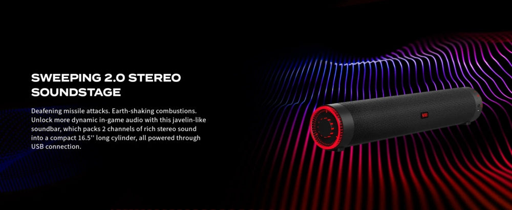 Acer Nitro Gaming Soundbar,2 x 5W, BT, Dynamic 2.0 Stereo Sound USB-C (USB-C to USB-A cable included) / Bluetooth / Aux In (3.5mm) / Headphones out