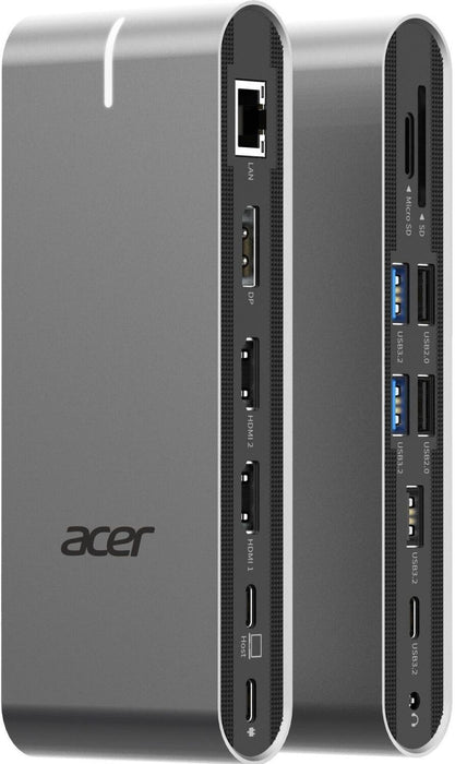 Acer Type C Universal docking station 15in1, 2 x HDMI 4K@60Hz, 1 x DP 8k@30Hz, 5 x USB A, 1 x USB C, 1 x RJ45, 1x SD /Micro SD, 1 x TF, 1 x Audio  3.5mm jack, Windows, ChromeOS, macOS, Gray