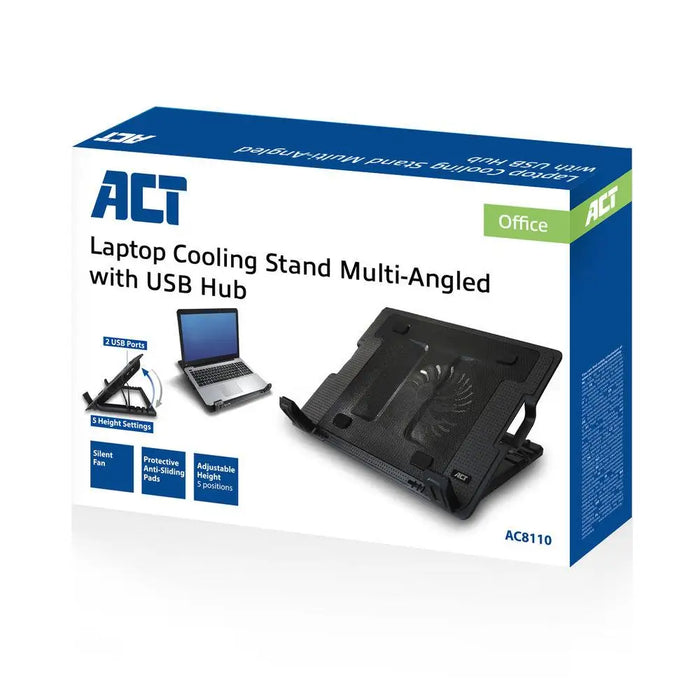 ACT Laptop Cooler Up to 17’’ Single Fan 2 x USB Hub Black - Охлаждащи поставки за лаптопи<<<Лаптопи таблети и