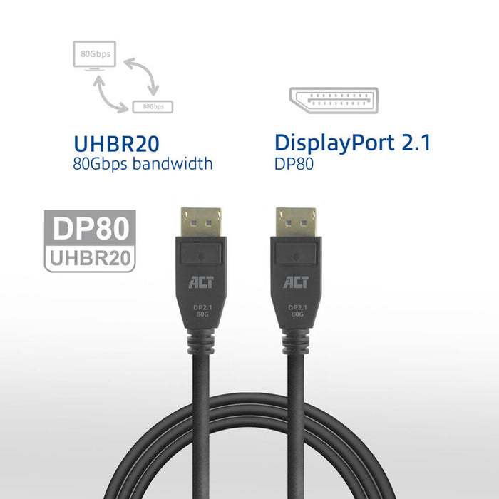 ACT Cable Display port 2.1 male-male, 8K@60Hz, 4k@240Hz, 2m, black